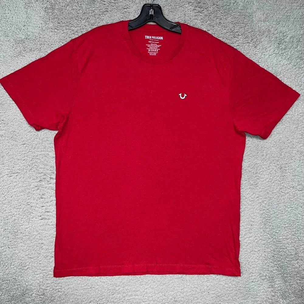 True Religion Buddha Guitar T Shirt Men's Sz 2XL XXL Red Spell Out 2‎ Sided Tee